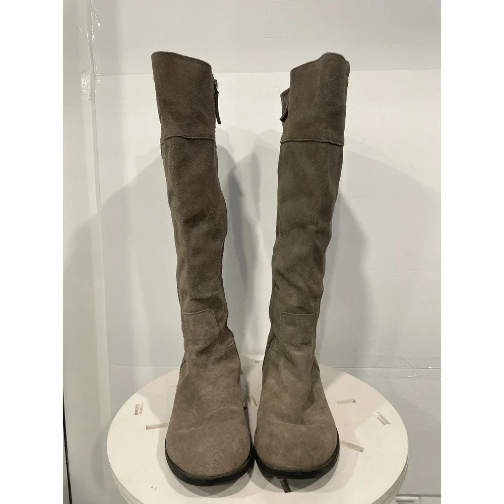 Torrid Womens 9W Tan Genuine Suede Over Knee High‎ Boots Side Zip Block Heel